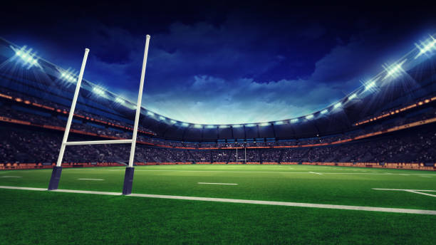istock rugby stadium with green grass playground and goal 1056806576