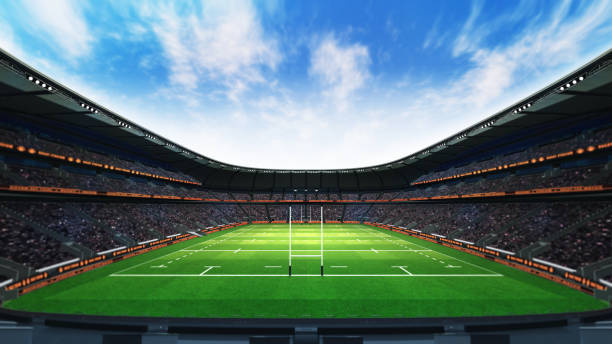 istock rugby stadium with fans and grass at daylight 1056806692