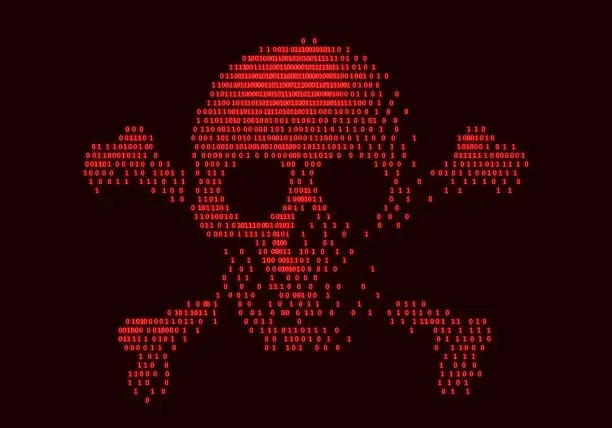 Vector illustration of Digital skull and crossbones on binary code