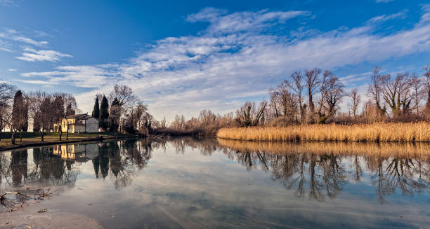 istock Rural landscape. Lake with trees reed. 1056813816