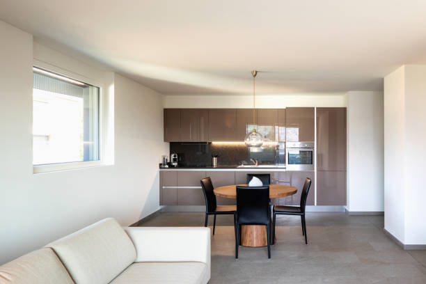 istock Modern apartament, living room and kitchen in open space 1056817818