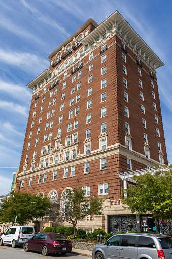Asheville, NC, USA-10/17/18:  The Battery Park hotel building, now serving as senior citizens' apartments.