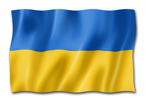 Ukraine flag, three dimensional render, isolated on white