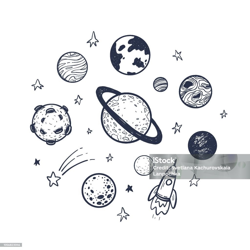 Simple Set With Planets In Space Vector Illustration Stock Illustration ...