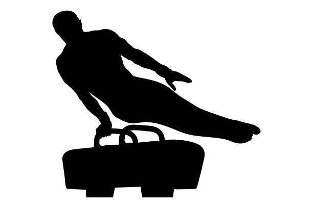 pommel horse male gymnast pommel horse male gymnast in artistic gymnastics gymnastics stretches stock illustrations