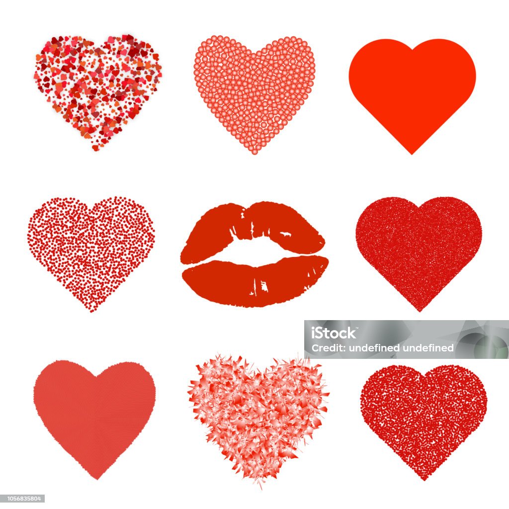 Coeur Rouge à Imprimer Gratuitement Ensemble Des Coeurs Et Des Lèvres Coeurs Rouges De Particules Sur Fond Blanc Pour Tshirt Imprimer Flyer Conception De Laffiche Le Coeur Est Constitué De Points Et De Petits Cercles Vecteurs libres