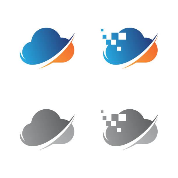 ustawianie cyfrowej ikony symbolu chmury it w płaskiej budowie graficznej izolowanej na białym tle - virtualization network server cloud computing downloading stock illustrations