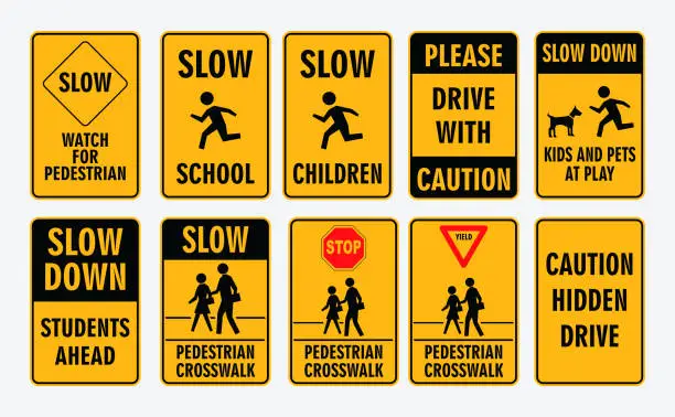 Vector illustration of set of cross street school sign.
