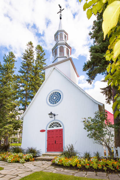 istock Mont-Tremblant village church perspective view in fall 1056847074