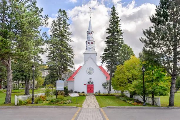 Mont-Tremblant village church front view in fall