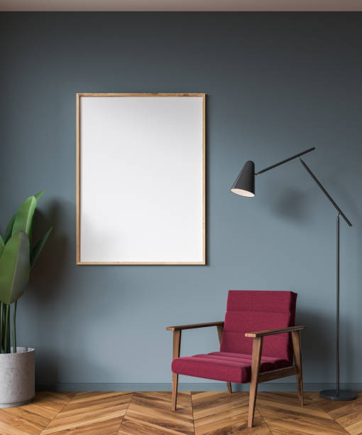 istock Red armchair living room, poster frame 1056847754