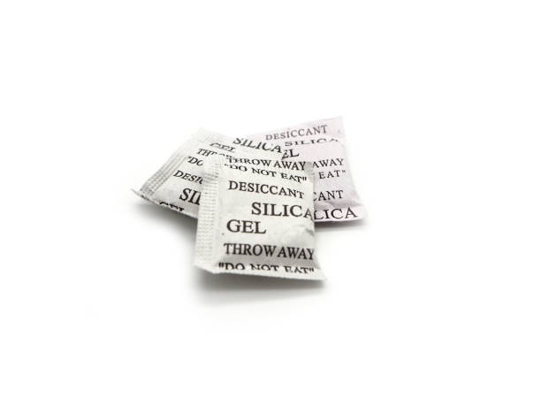 Silica gel packets isolated on a white background. stock photo