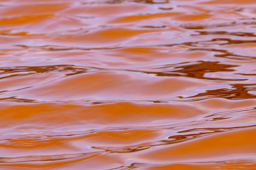 Pink red colours of sea water during the salt harvesting process. The pink colour is caused by halobacteria that thrive in the increase saline conditions