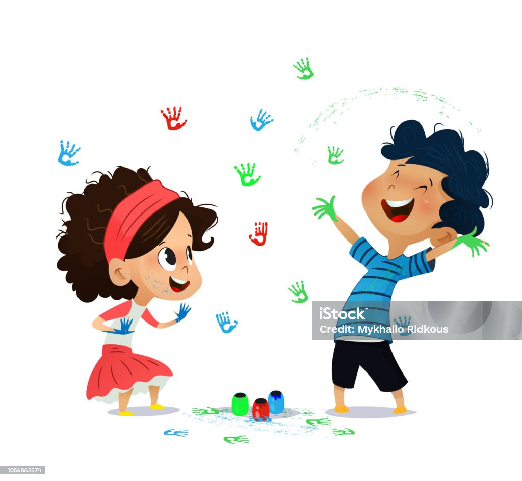 Two Cute Cartoon Kids Paint Drawings On The Wall Stock Illustration -  Download Image Now - Afro Hairstyle, Art, Baby - Human Age - iStock