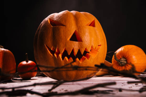 istock Halloween pumpkin with scary smile 1056864392
