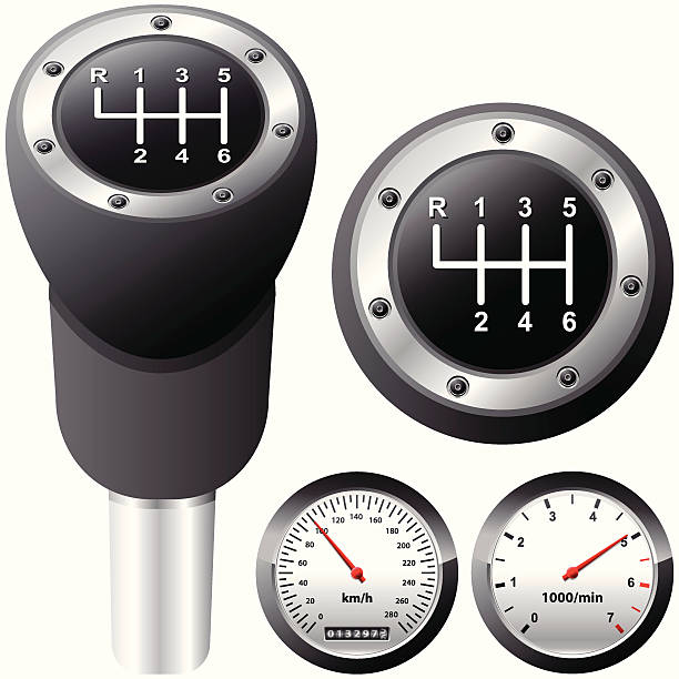 gearshift and car speedometer vector art illustration