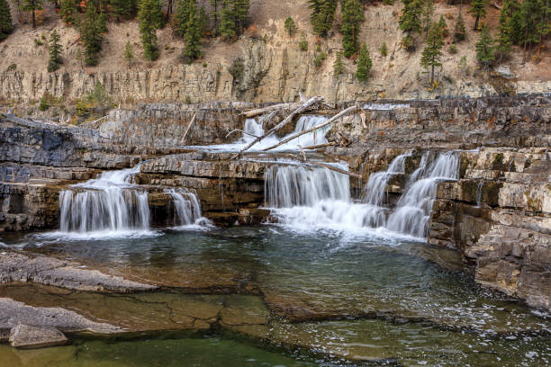 The Kootenai River Falls  during low water in autumn near Libby, Montana.