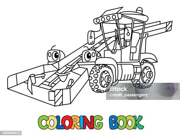 Funny Snowthrower Car With Eyes Coloring Book Stock Illustration - Download Image Now - Agricultural Machinery, Car, Cartoon