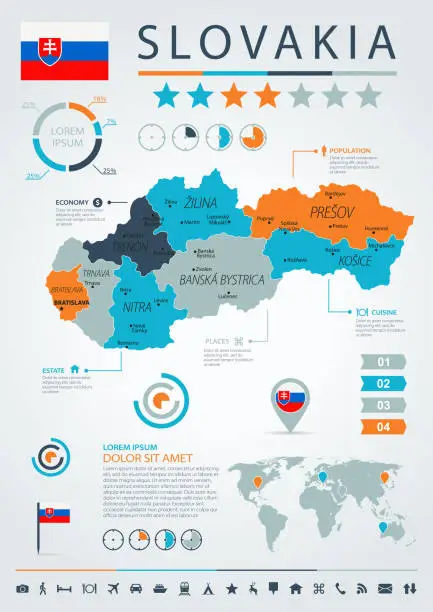 Vector illustration of 12 - Slovakia - Blue-Orange Infographic 10