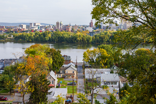 A high angle view of Harrisburg Pennsylvania suburbs.