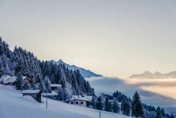 istock Small hut in Alps mountains in winter scenery. 1056874466