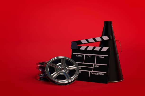istock 3d Rendering Film Industry Concept red background 1056875294