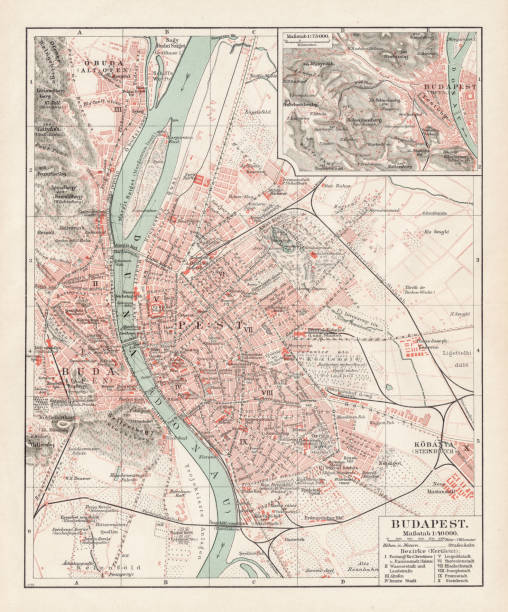 karte von budapest 1900 - hungary budapest map cartography stock-grafiken, -clipart, -cartoons und -symbole