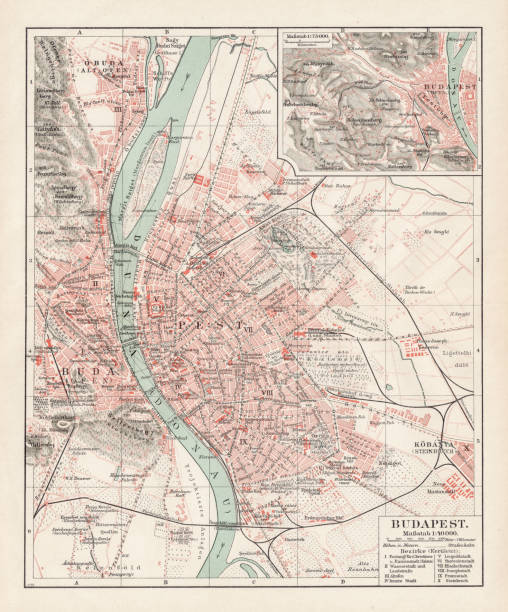 ブダペスト 1900 の地図 - hungary budapest map cartography点のイラスト素材／クリップアート素材／マンガ素材／アイコン素材