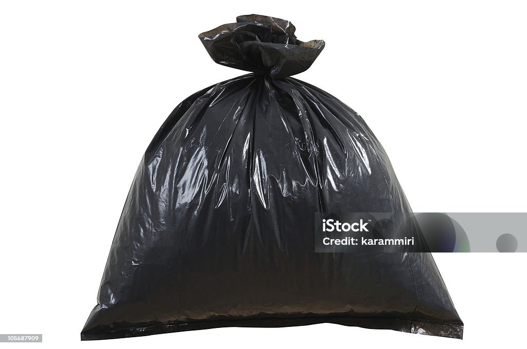 Garbage bag. Isolated Black plastic garbage bag isolated over white background. Soft feather applied. Bag Stock Photo