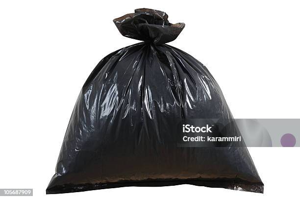 Garbage Bag Isolated Stock Photo - Download Image Now - Bag, Black Color, Clipping Path