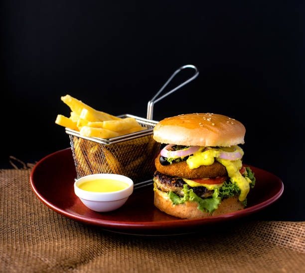 Double BBQ Beef Burger with French Fries & Dip Sauce