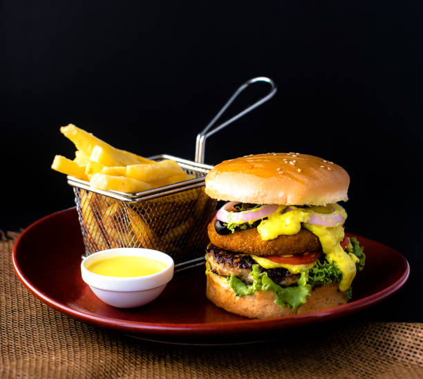 Double BBQ Beef Burger with French Fries & Dip Sauce