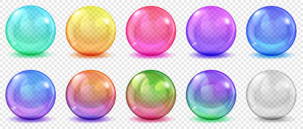 Transparent colored spheres with shadows Set of translucent colored spheres with glares and shadows on transparent background. Transparency only in vector format marble sphere stock illustrations
