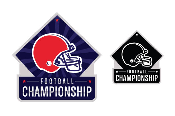 American Football championship illustration American Football championship logo with orange helmet football helmet and ball stock illustrations