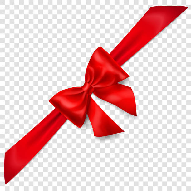 Red bow with diagonally ribbon Beautiful red bow with diagonally ribbon with shadow on transparent background corner ribbon stock illustrations