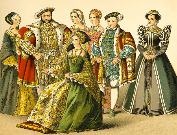 sąd króla henryka viii - tudor style illustrations stock illustrations