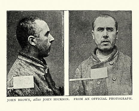 Vintage photograph of a Victorian Mugshot of a criminal, 1890s. John Brown, alias John Hickson