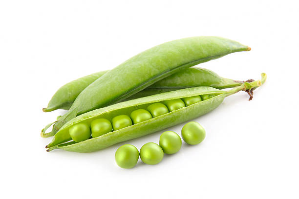 istock Ripe pea vegetable with green leaf isolated 105689426