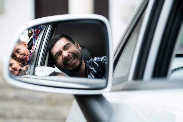 Family leaves in the car