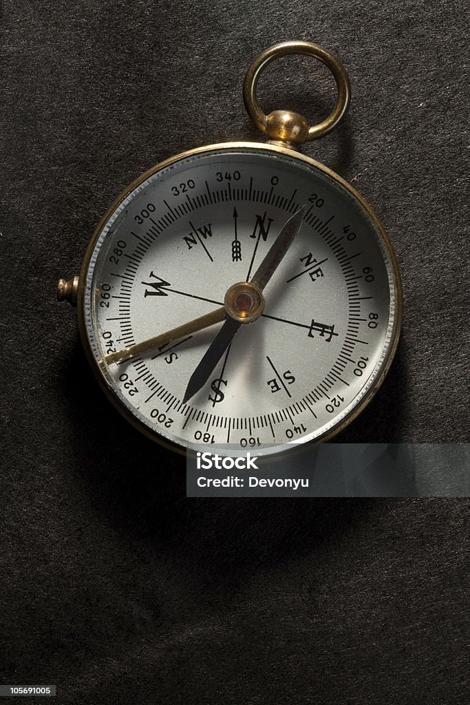 Compass Antique compass close up shot Black Background Stock Photo