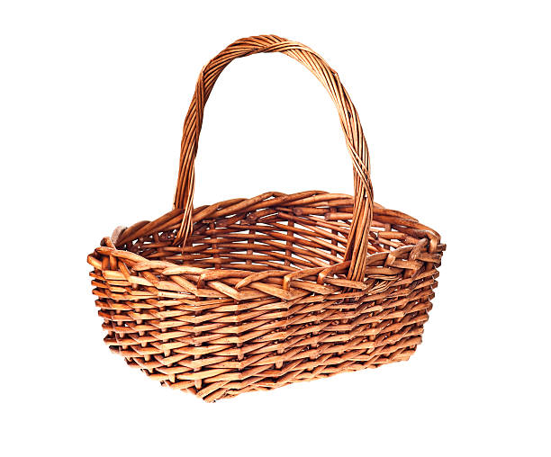 brown wicker basket isolated stock photo