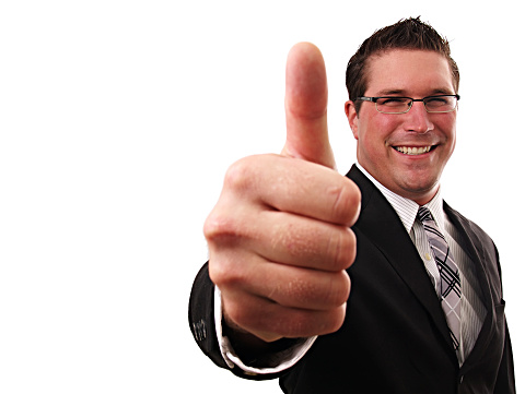 a business man giving a thumbs up.