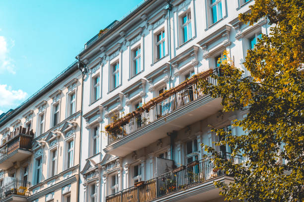 istock residential building with historical facade and tree on the side 1056924424