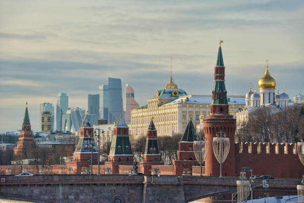 Old Kremlin Against Modern Moskva-City in Winter