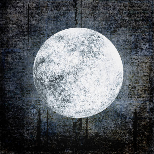 Halloween grunge background with full moon on night cloudy sky Halloween grunge background with full moon on dark spooky night cloudy sky. Halloween, horror and astrology concept. Space for text. halloween moon stock illustrations