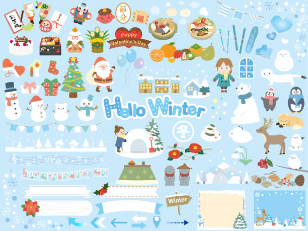 ilustrações de stock, clip art, desenhos animados e ícones de winter design7 - christmas snow child winter