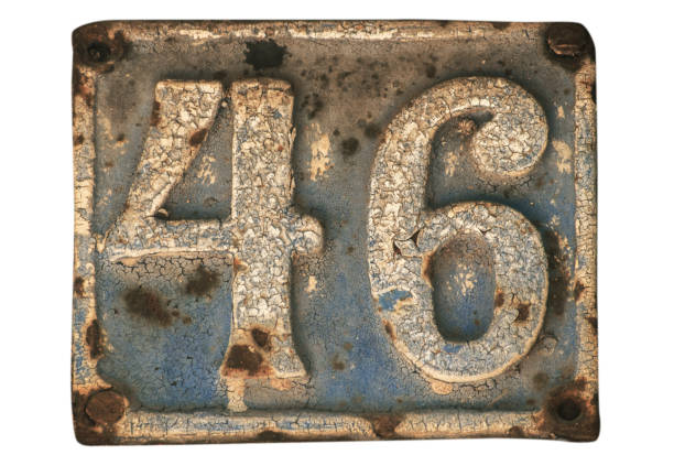 istock Old retro cast iron plate number 46 1056936266