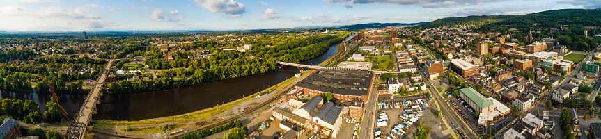 The panoramic aerial view of Bethlehem - the city in Appalachian mountains on the Lehigh River, Pennsylvania, USA
