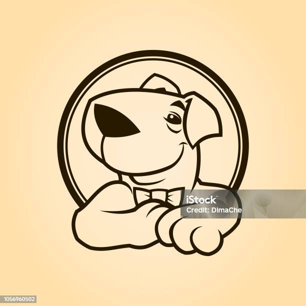 Cartoon Dog Character In Bow Tie Cut Out Outline Silhouette Stock Illustration - Download Image Now