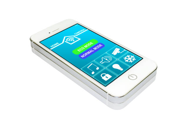 home control application on smart phone screen stock photo